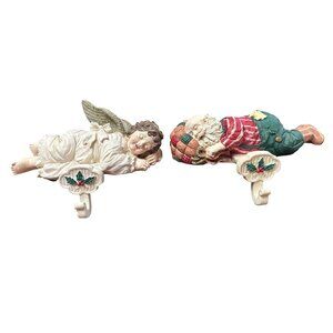 Vintage Santa & Angel Snoozing Christmas Stocking Holder Molded